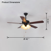 WOMO Vintage Glass Ceiling Fan Chandelier-WM5121