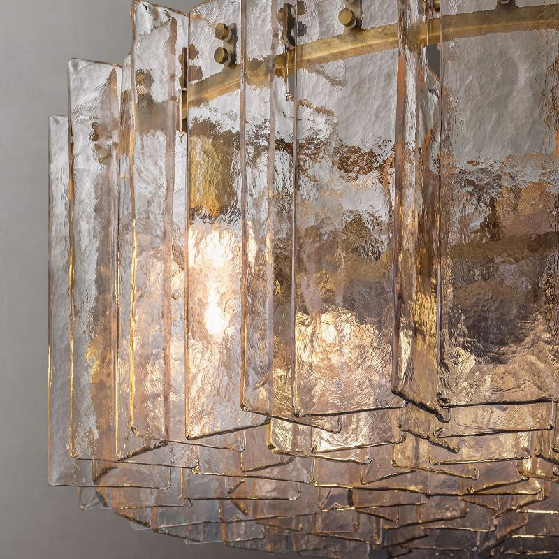 WOMO Clear Hammered Glass Round Chandelier - Lattice