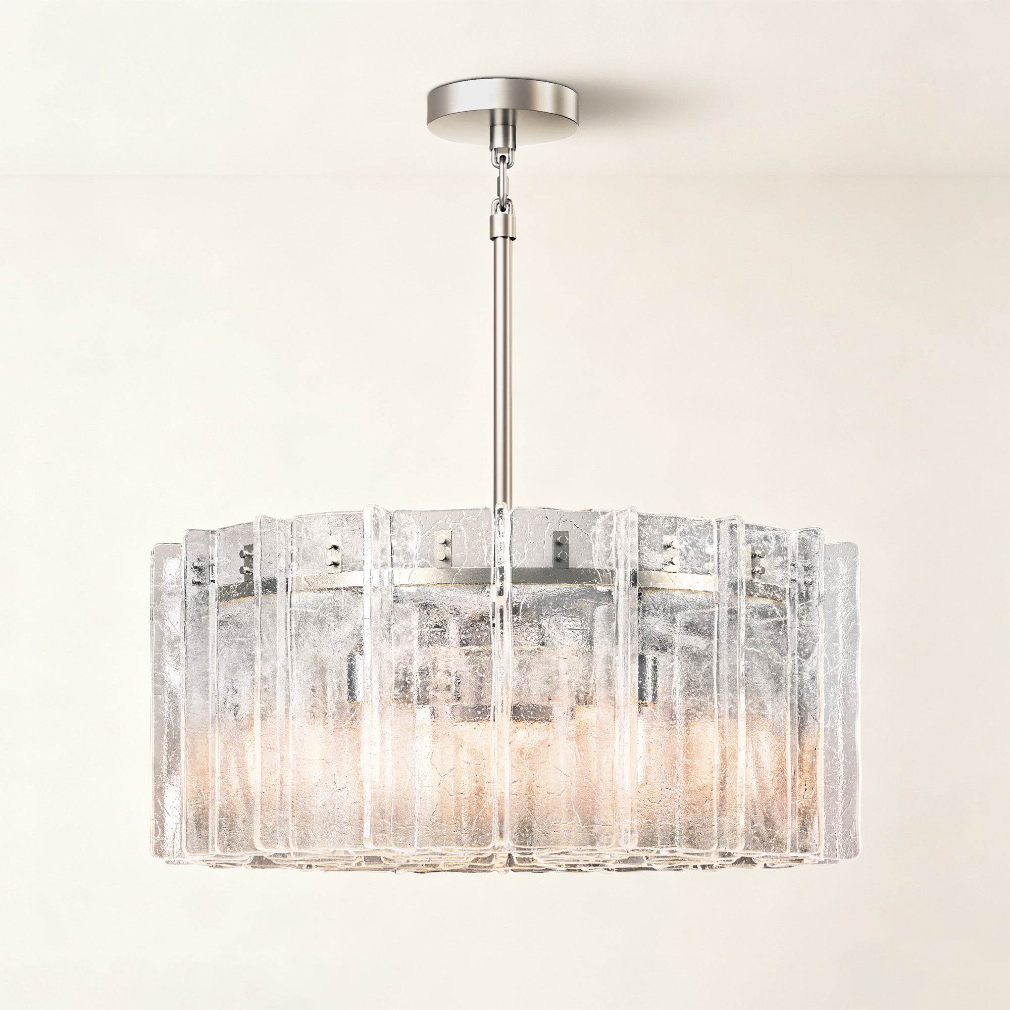 WOMO Clear Hammered Glass Round Chandelier - Lattice