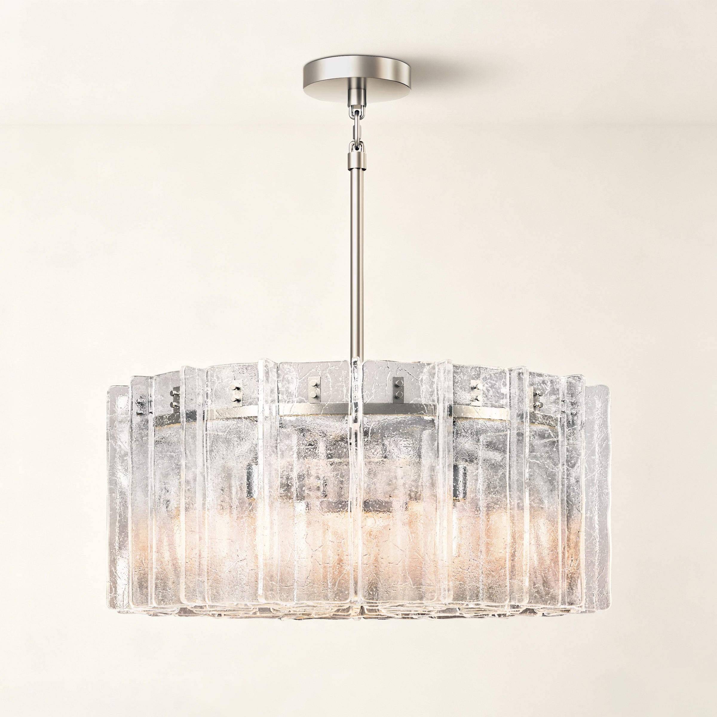 WOMO Clear Hammered Glass Round Chandelier - Lattice