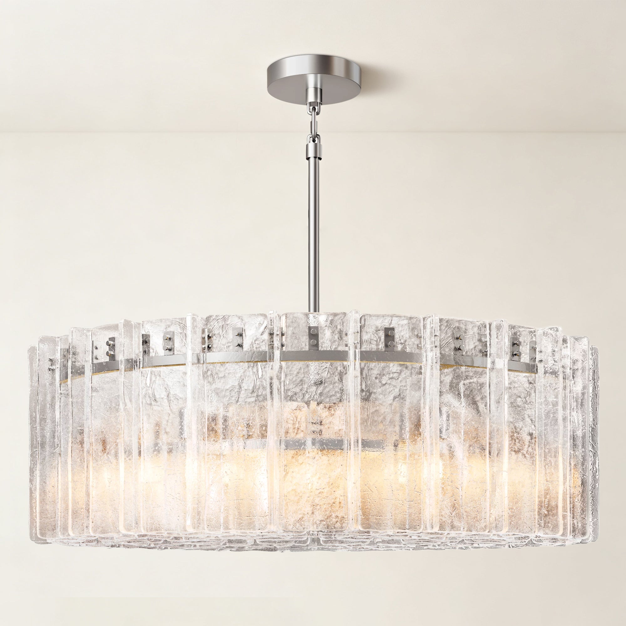 WOMO Clear Hammered Glass Round Chandelier - Lattice