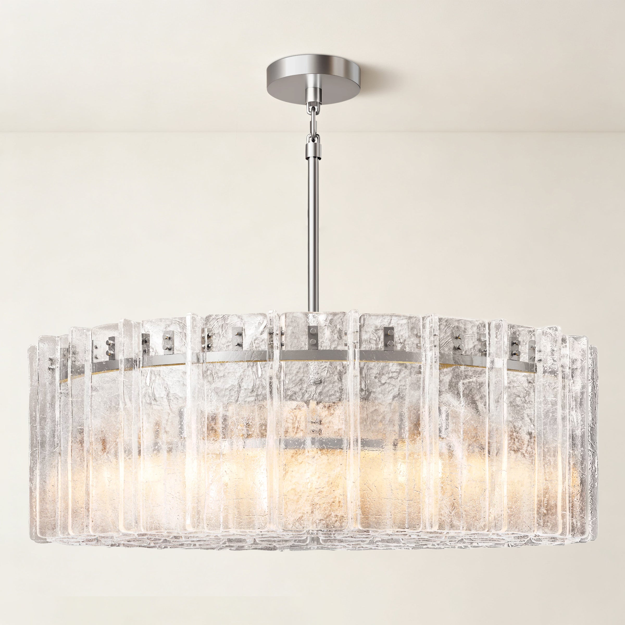 WOMO Clear Hammered Glass Round Chandelier - Lattice