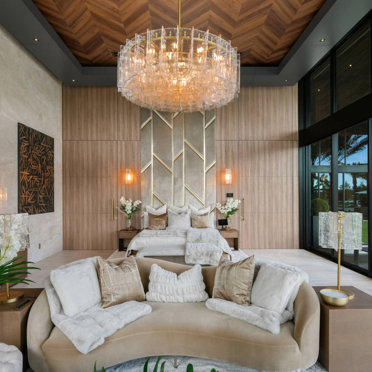 WOMO Clear Hammered Glass Round Chandelier - Lattice