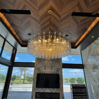 WOMO Clear Hammered Glass Round Chandelier - Lattice