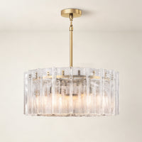 WOMO Clear Hammered Glass Round Chandelier - Lattice