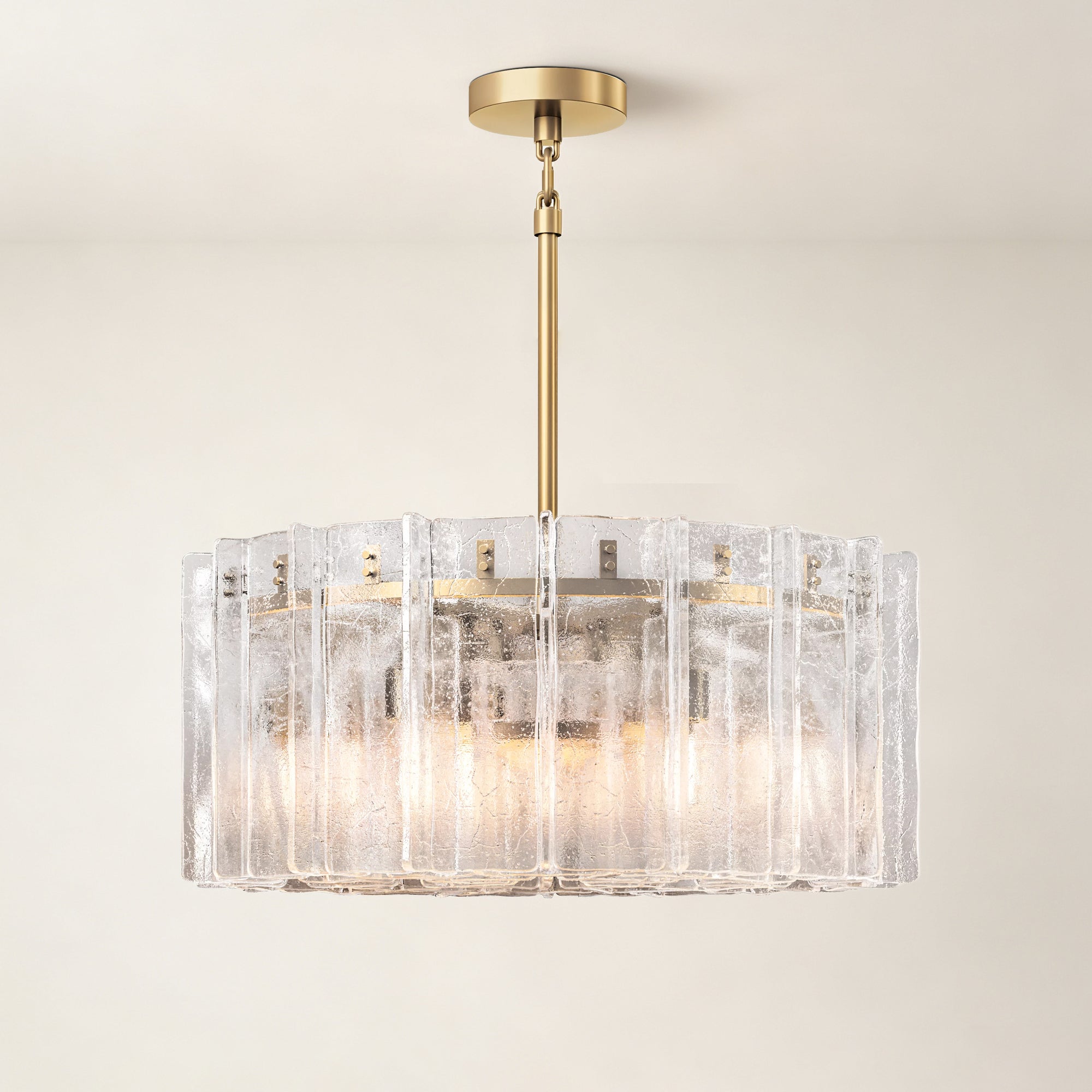 WOMO Clear Hammered Glass Round Chandelier - Lattice