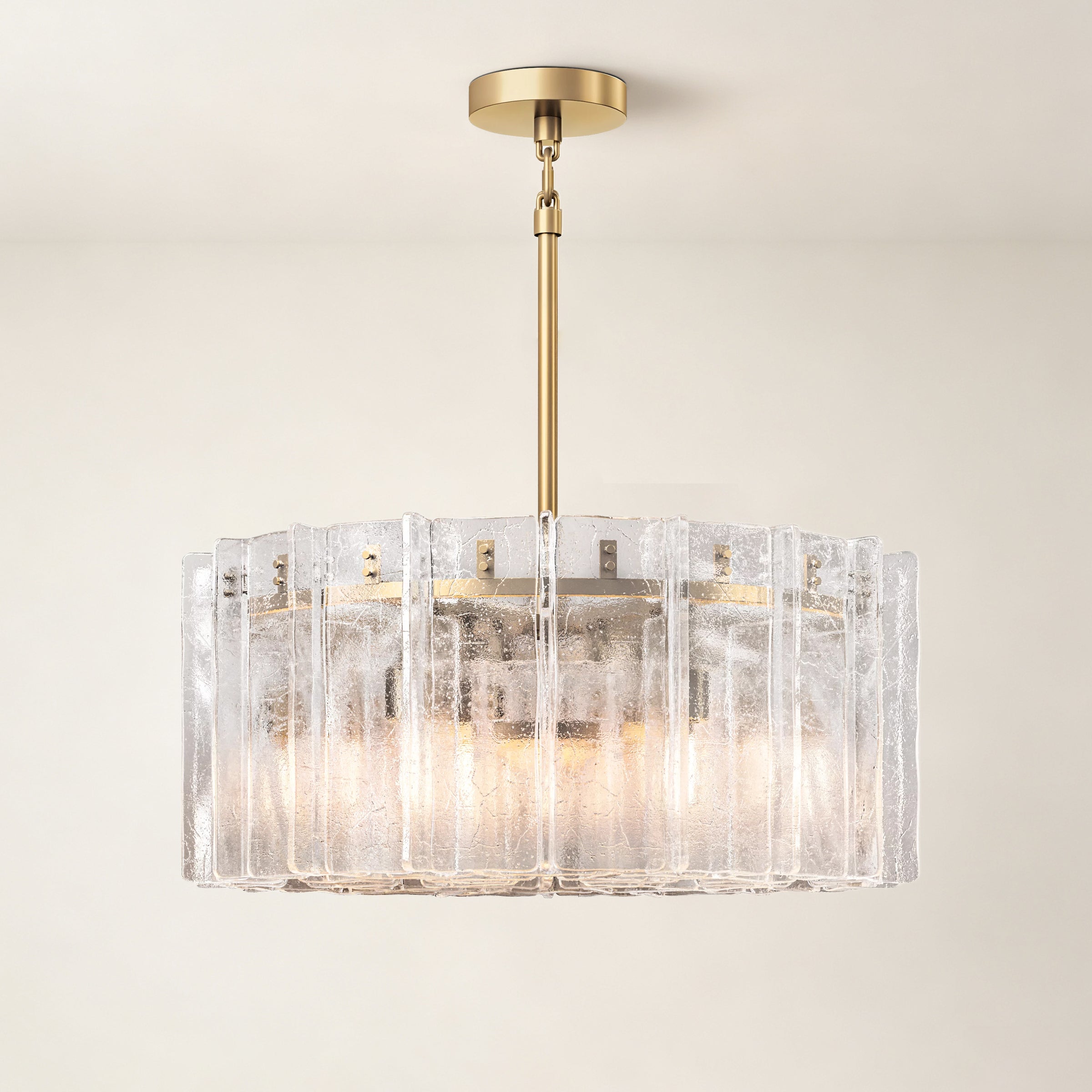 WOMO Clear Hammered Glass Round Chandelier - Lattice