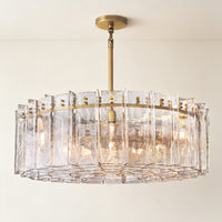 WOMO Clear Hammered Glass Round Chandelier - Lattice