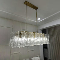 WOMO Clear Hammered Glass Rectangular Chandelier - Lattice