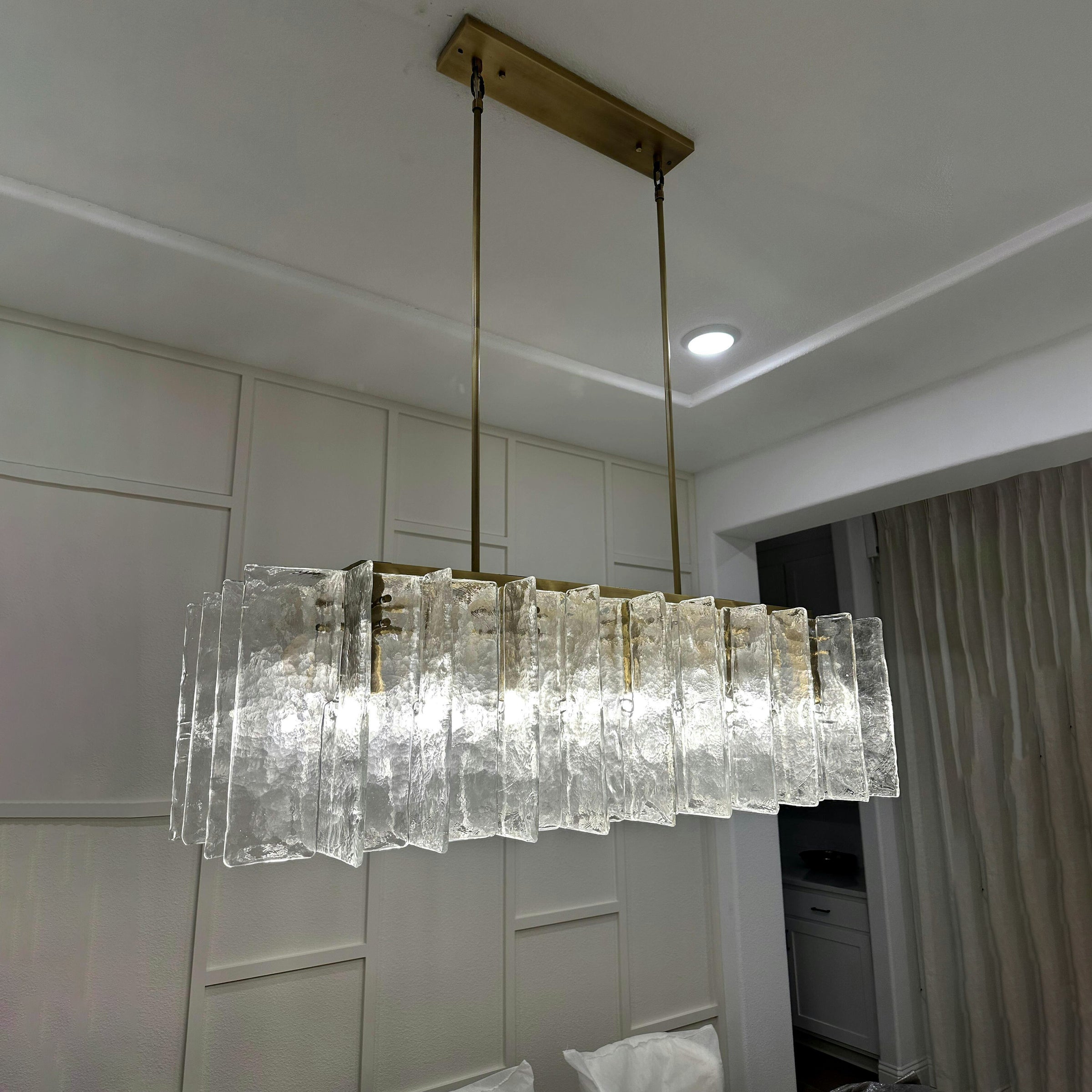 WOMO Clear Hammered Glass Rectangular Chandelier - Lattice