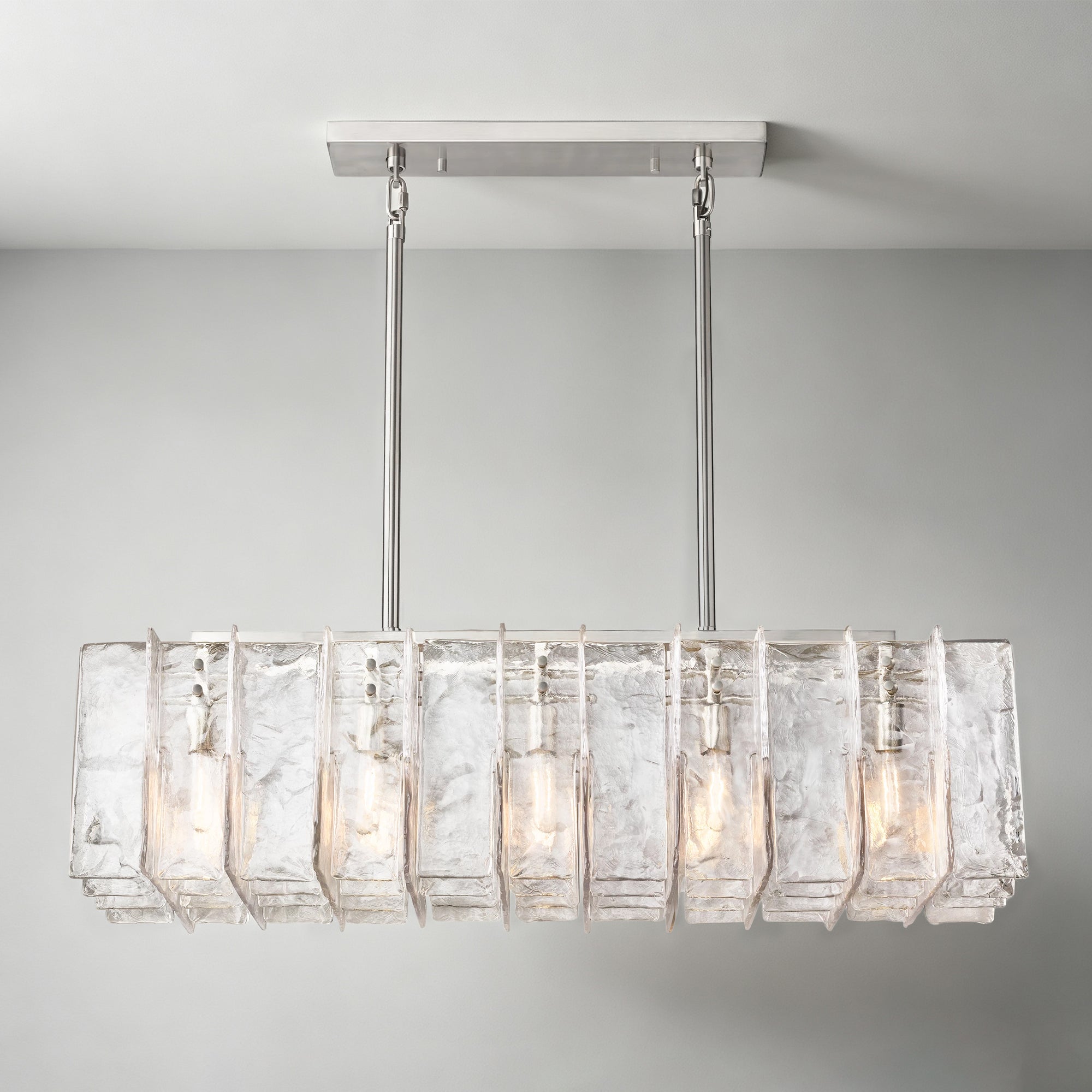 WOMO Clear Hammered Glass Rectangular Chandelier - Lattice