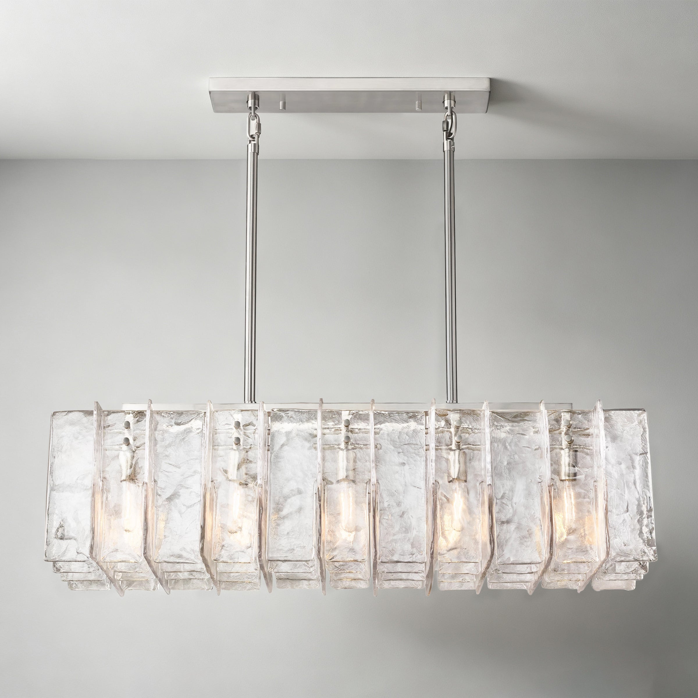 WOMO Clear Hammered Glass Rectangular Chandelier - Lattice