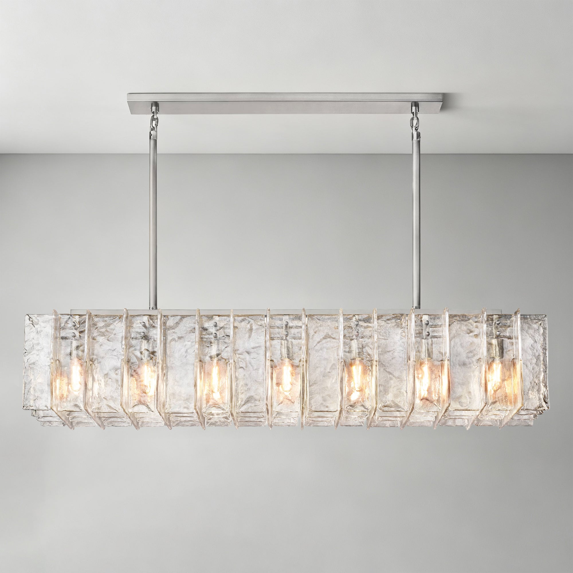 WOMO Clear Hammered Glass Rectangular Chandelier - Lattice