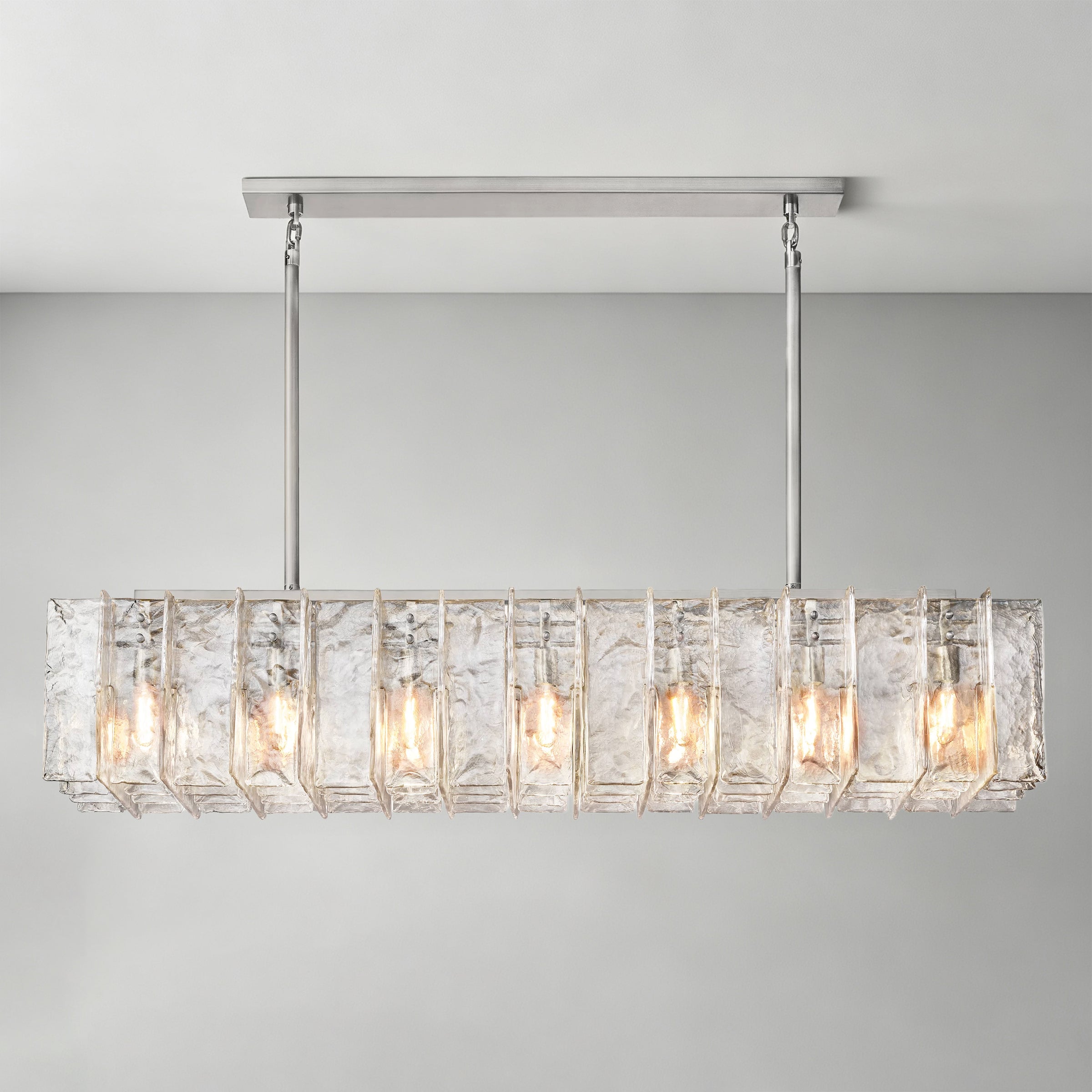 WOMO Clear Hammered Glass Rectangular Chandelier - Lattice