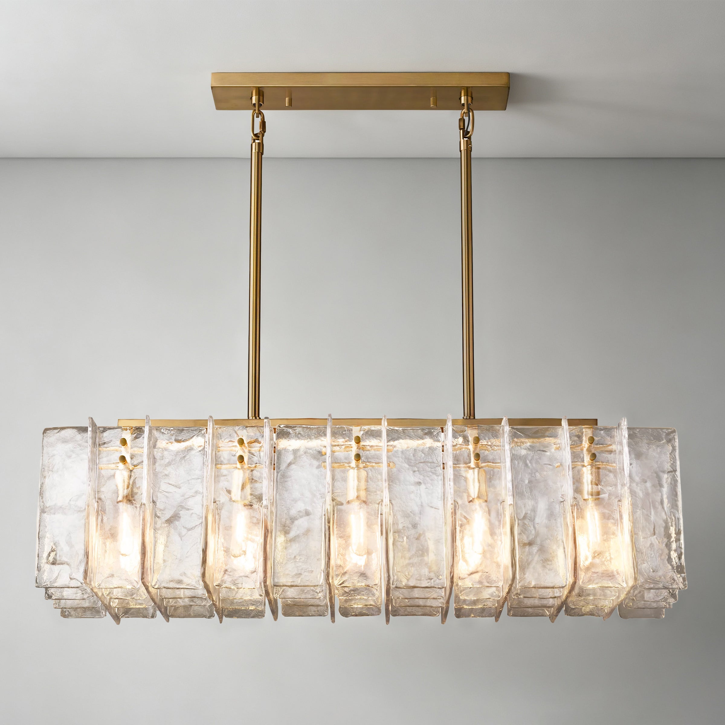 WOMO Clear Hammered Glass Rectangular Chandelier - Lattice