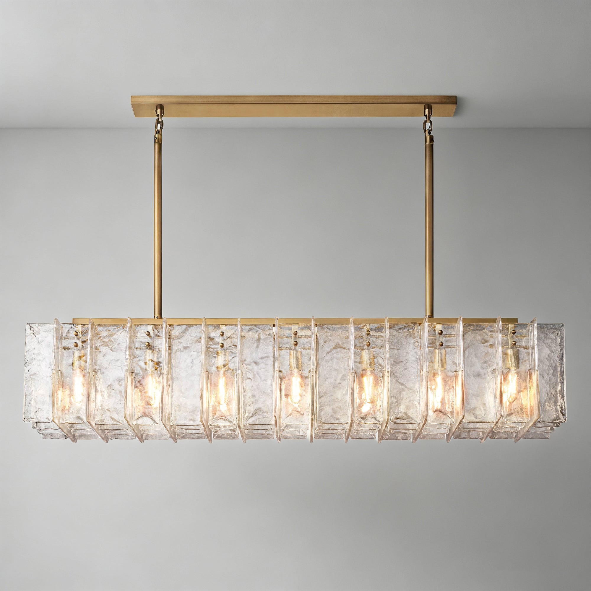 WOMO Clear Hammered Glass Rectangular Chandelier - Lattice
