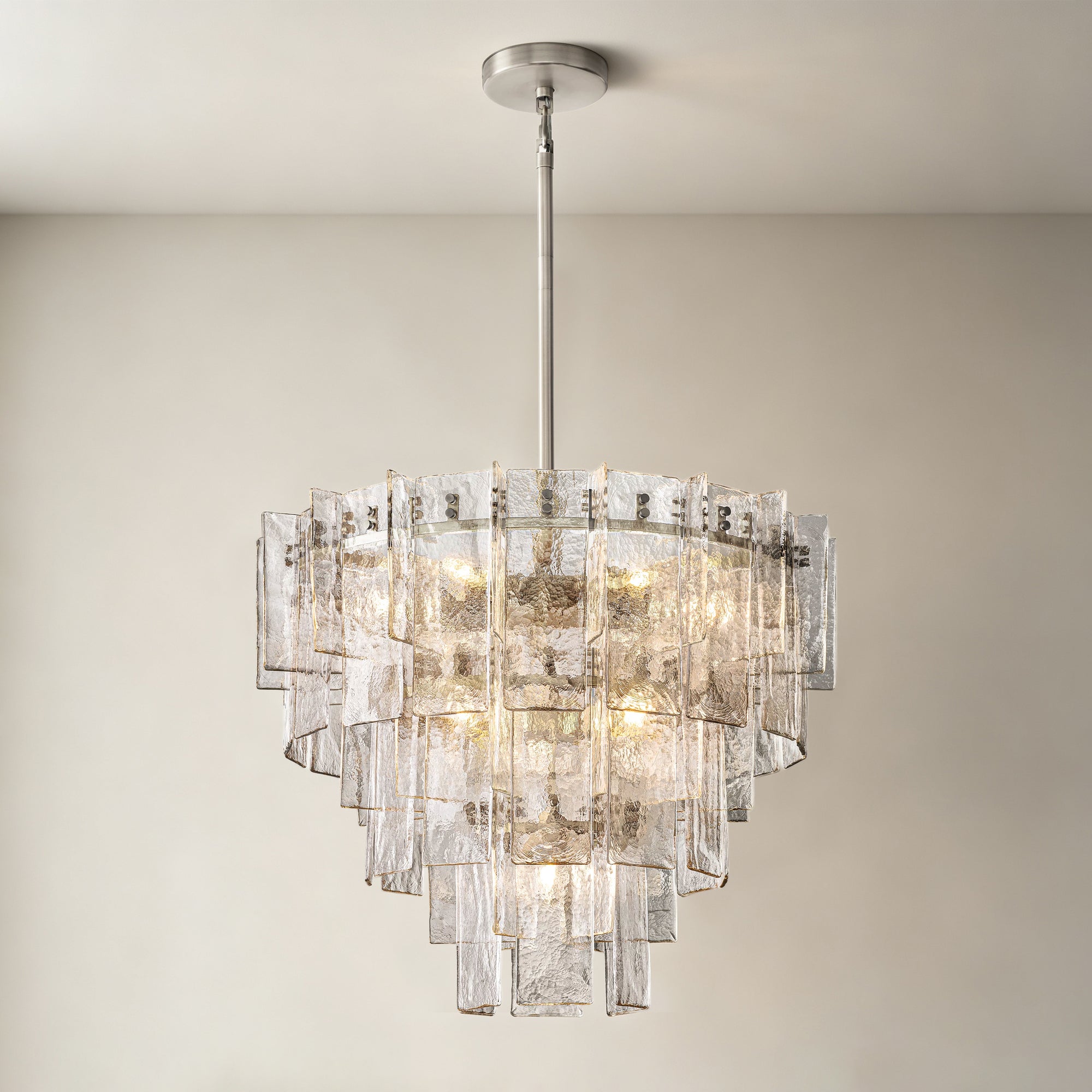 WOMO Clear Hammered Glass Tiered Chandelier - Lattice