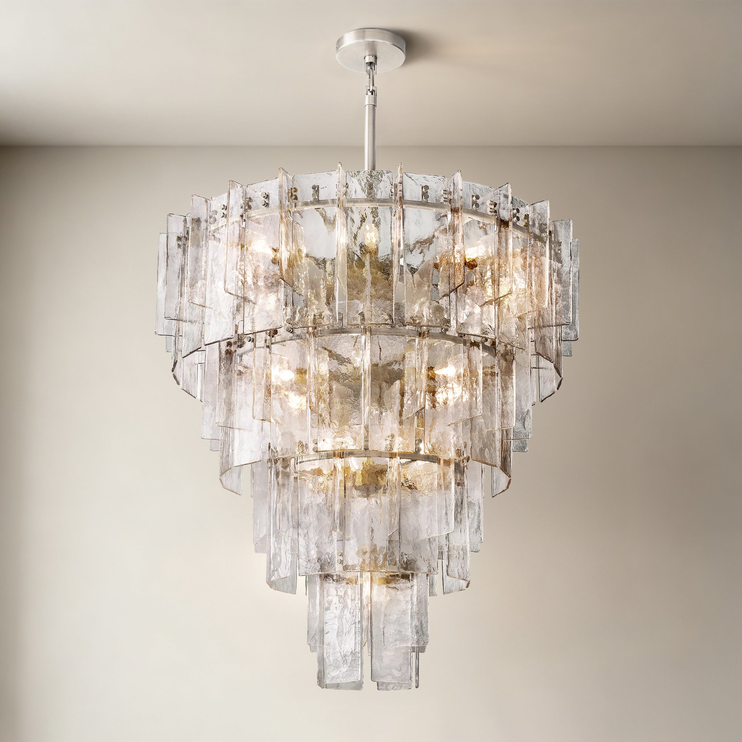 WOMO Clear Hammered Glass Tiered Chandelier - Lattice