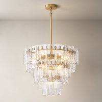 WOMO Clear Hammered Glass Tiered Chandelier - Lattice