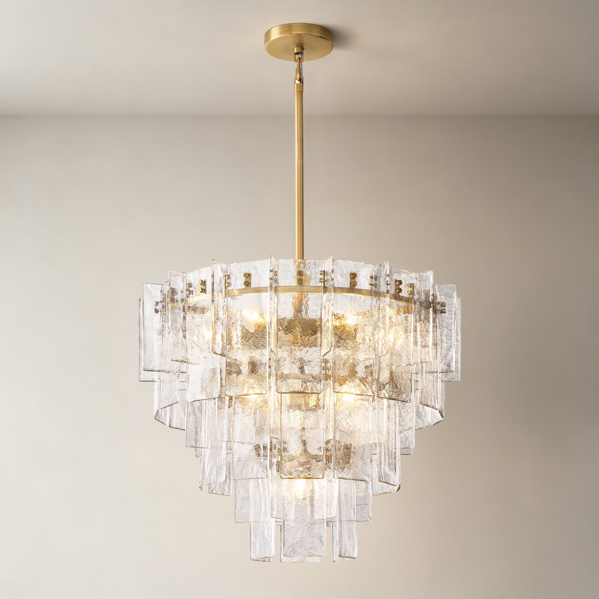 WOMO Clear Hammered Glass Tiered Chandelier - Lattice