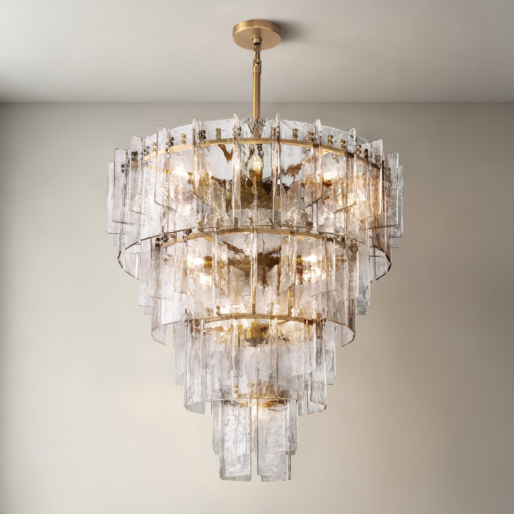 WOMO Clear Hammered Glass Tiered Chandelier - Lattice