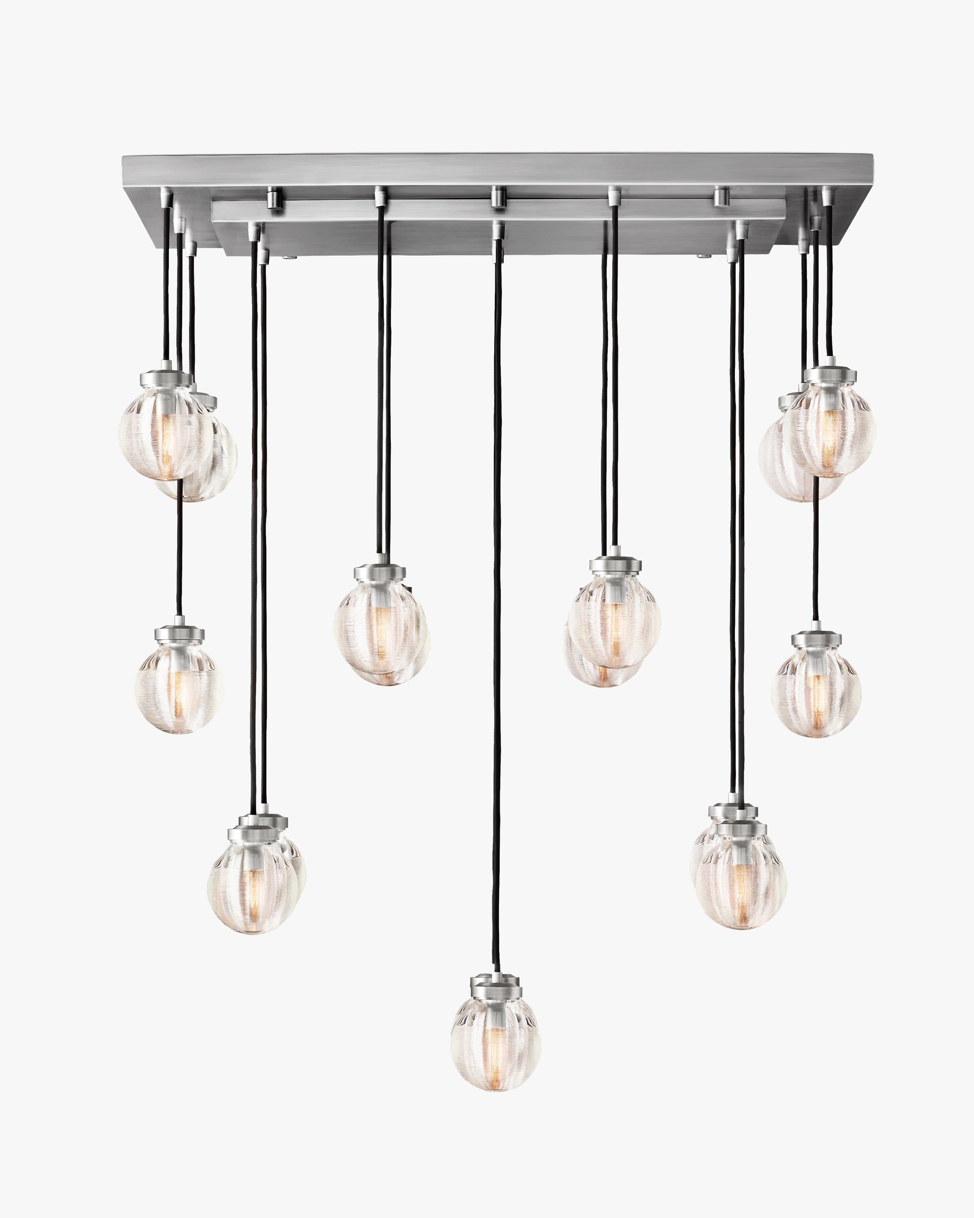 WOMO Ribbed Glass Globe Rectangular Chandelier - Pearl