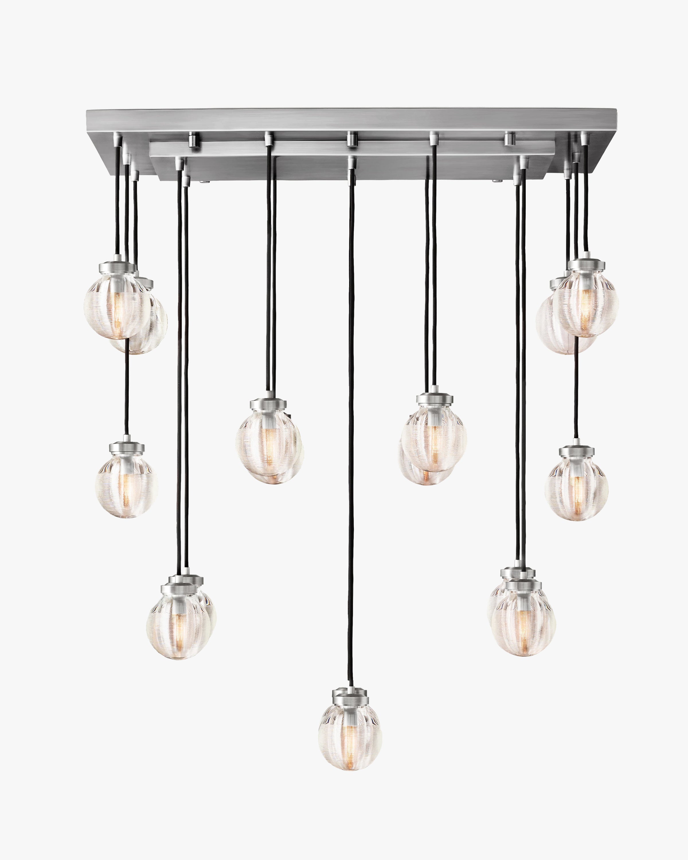 WOMO Ribbed Glass Globe Rectangular Chandelier - Pearl