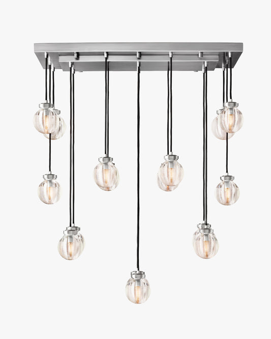 WOMO Ribbed Glass Globe Rectangular Chandelier - Pearl