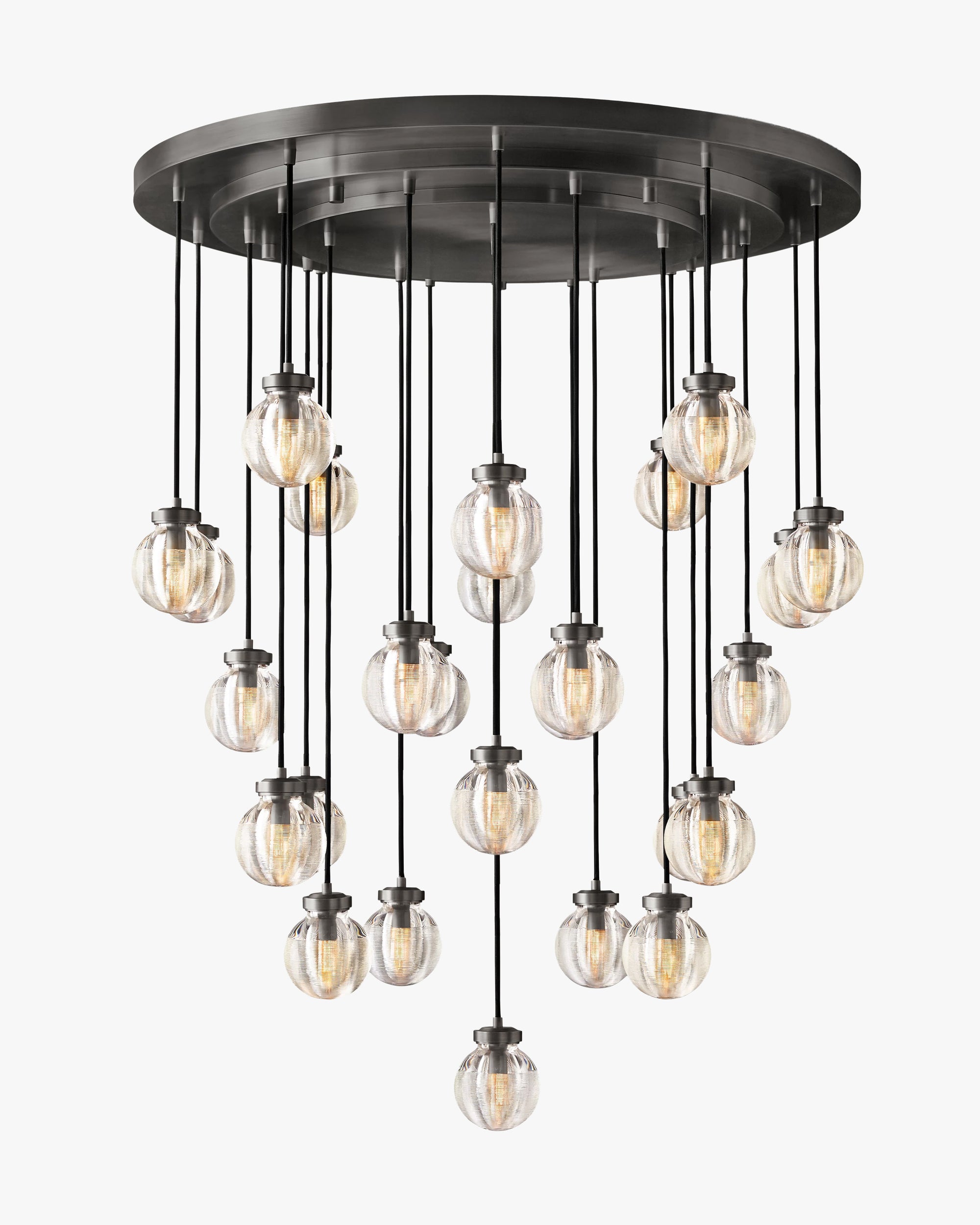 WOMO Ribbed Glass Globe Round Pendant Chandelier - Pearl