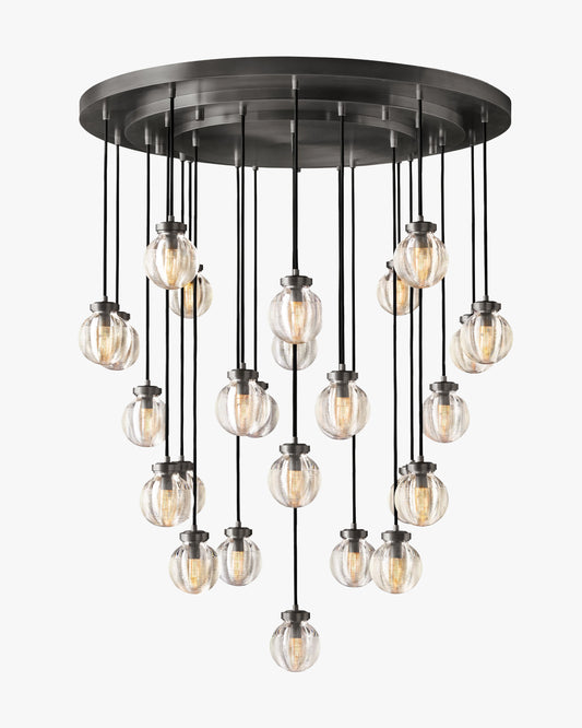 WOMO Ribbed Glass Globe Round Pendant Chandelier - Pearl