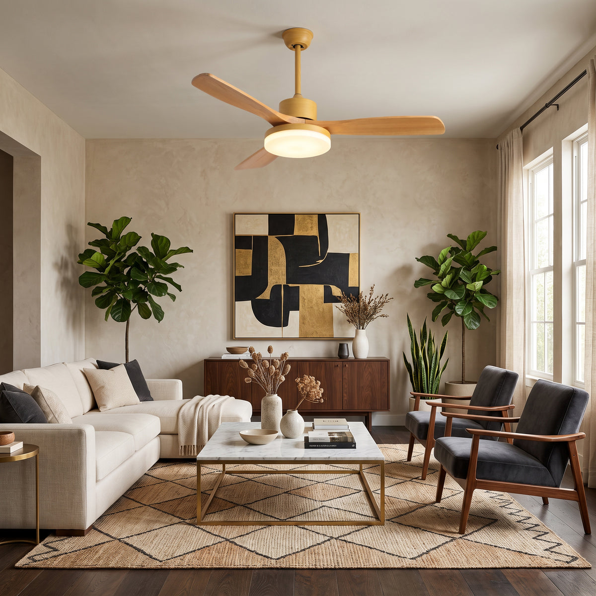 WOMO Scandi Reversible Ceiling Fan With Dimmable Light By Remote-WM5002