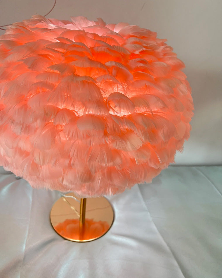 WOMO Pretty Round Feather Table Night Lamp-WM8038