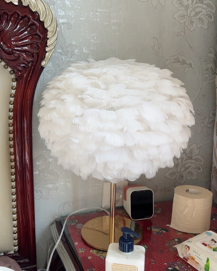 WOMO Pretty Round Feather Table Night Lamp-WM8038