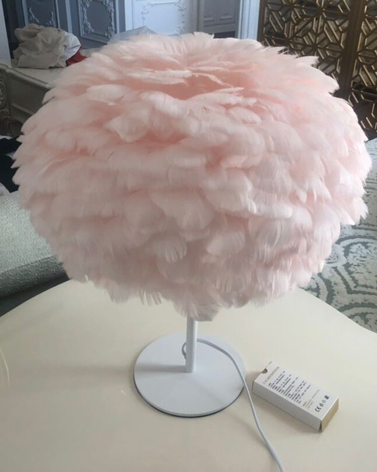 WOMO Pretty Round Feather Table Night Lamp-WM8038