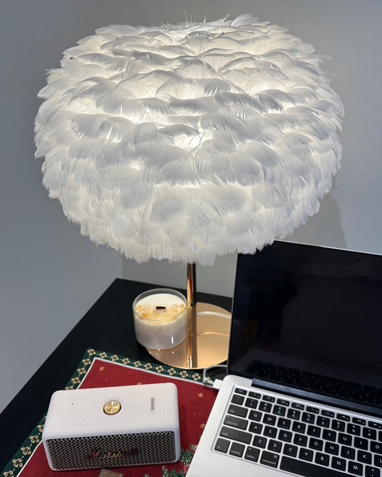 WOMO Pretty Round Feather Table Night Lamp-WM8038