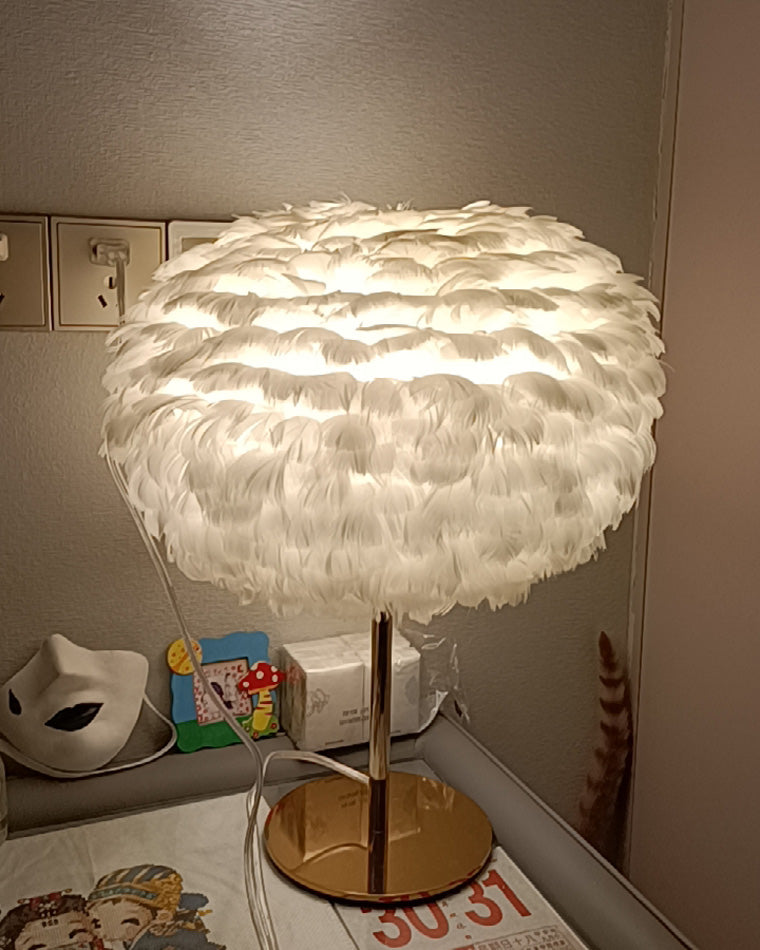 WOMO Pretty Round Feather Table Night Lamp-WM8038