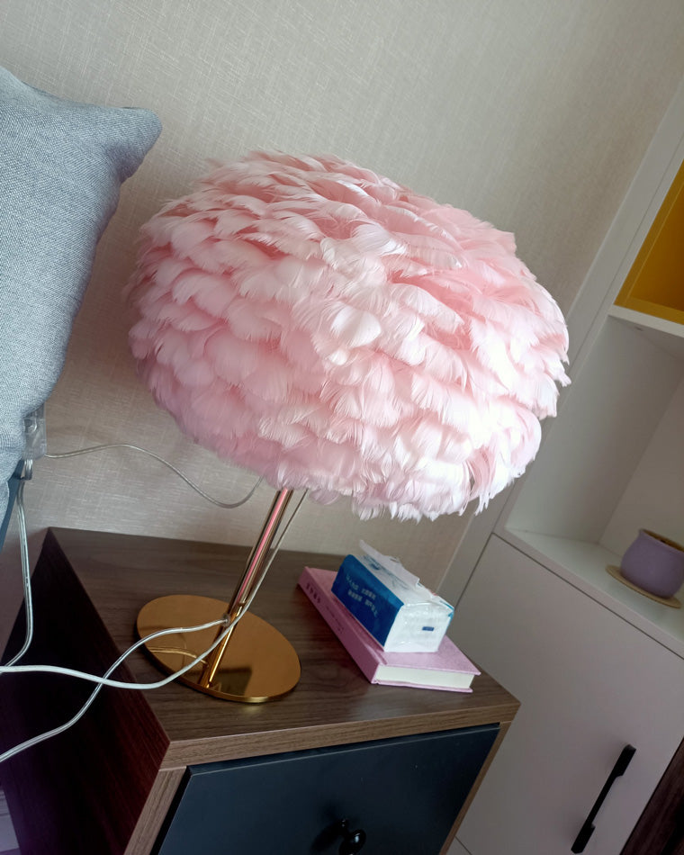 WOMO Pretty Round Feather Table Night Lamp-WM8038