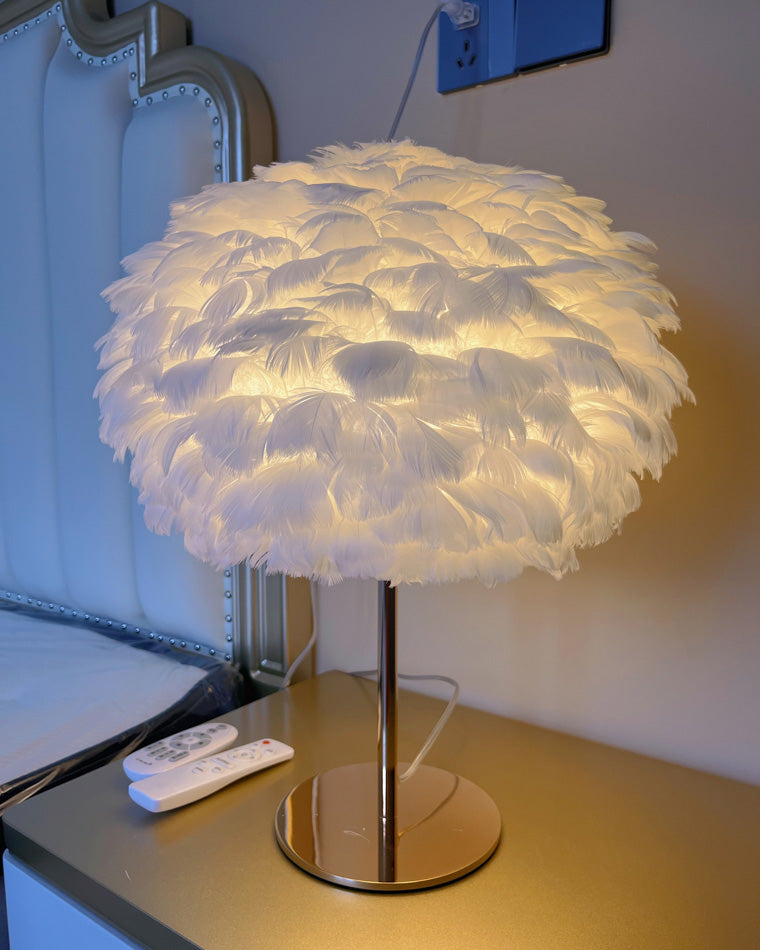 WOMO Pretty Round Feather Table Night Lamp-WM8038