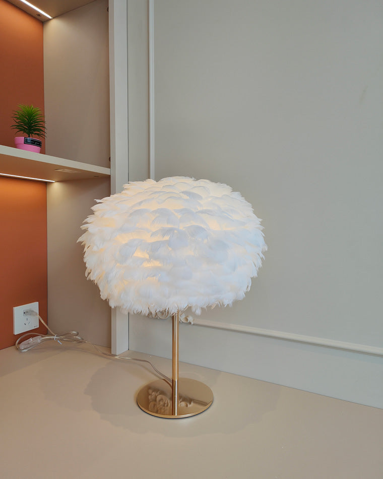 WOMO Pretty Round Feather Table Night Lamp-WM8038