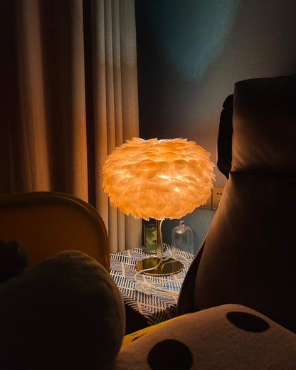 WOMO Pretty Round Feather Table Night Lamp-WM8038