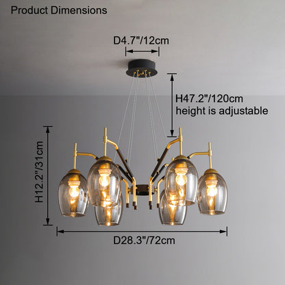 WOMO Black and Gold Glass Shaded Chandelier-WM2260