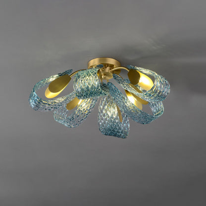 WOMO Peacock Sea Glass Semi-Flush Mount Ceiling Light-WM1111