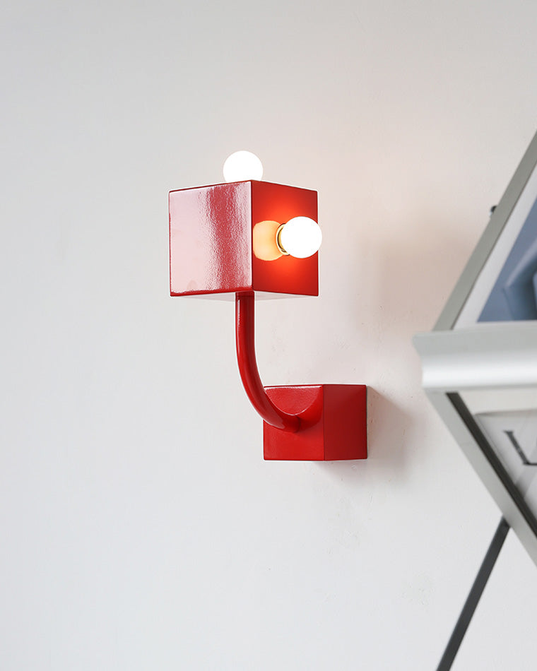 WOMO Red Square Mid Century Wall Sconce with Pull Chain-WM6050