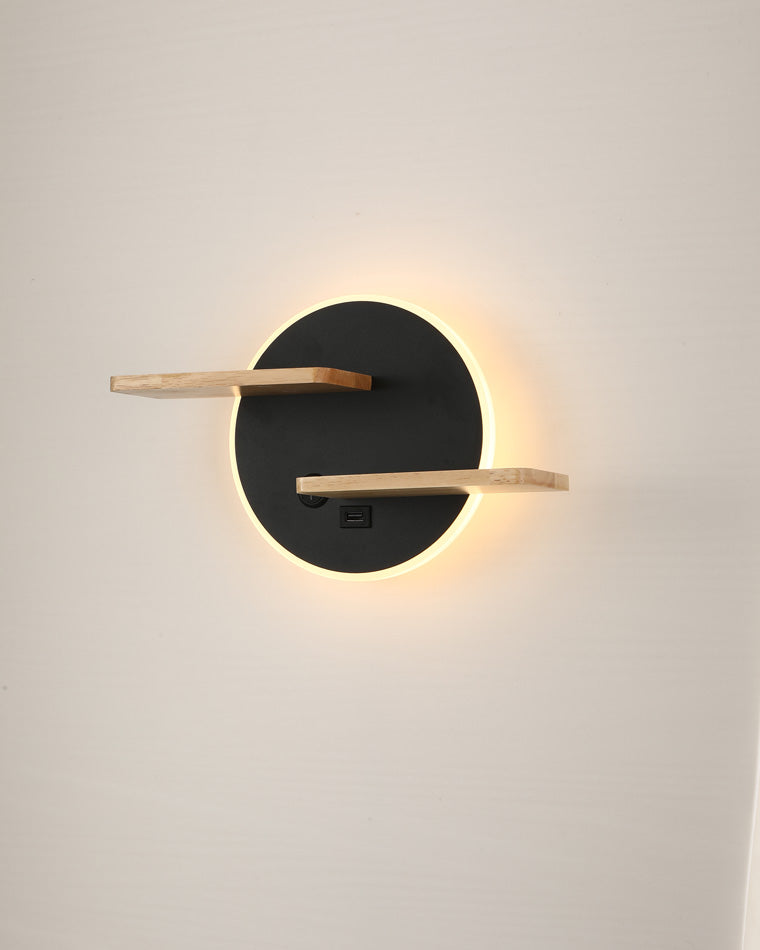 WOMO Round Accent Wall Sconce with Shelf, Switch and USB-WM6084