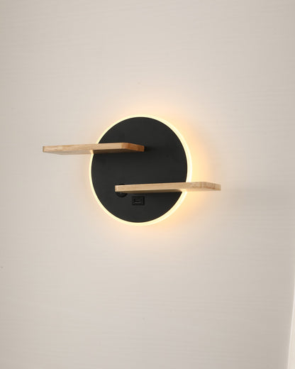 WOMO Round Accent Wall Sconce with Shelf, Switch and USB-WM6084