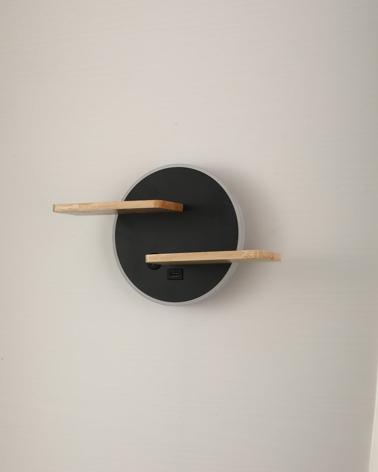 WOMO Round Accent Wall Sconce with Shelf, Switch and USB-WM6084