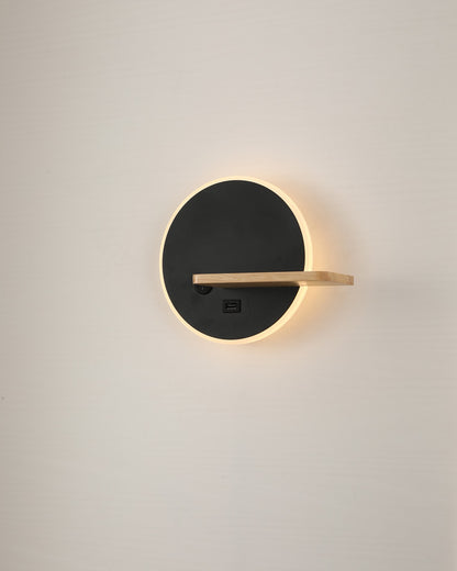 WOMO Round Accent Wall Sconce with Shelf, Switch and USB-WM6084