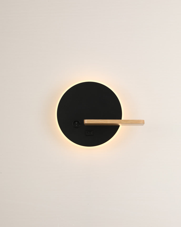 WOMO Round Accent Wall Sconce with Shelf, Switch and USB-WM6084