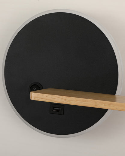 WOMO Round Accent Wall Sconce with Shelf, Switch and USB-WM6084