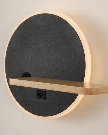 WOMO Round Accent Wall Sconce with Shelf, Switch and USB-WM6084